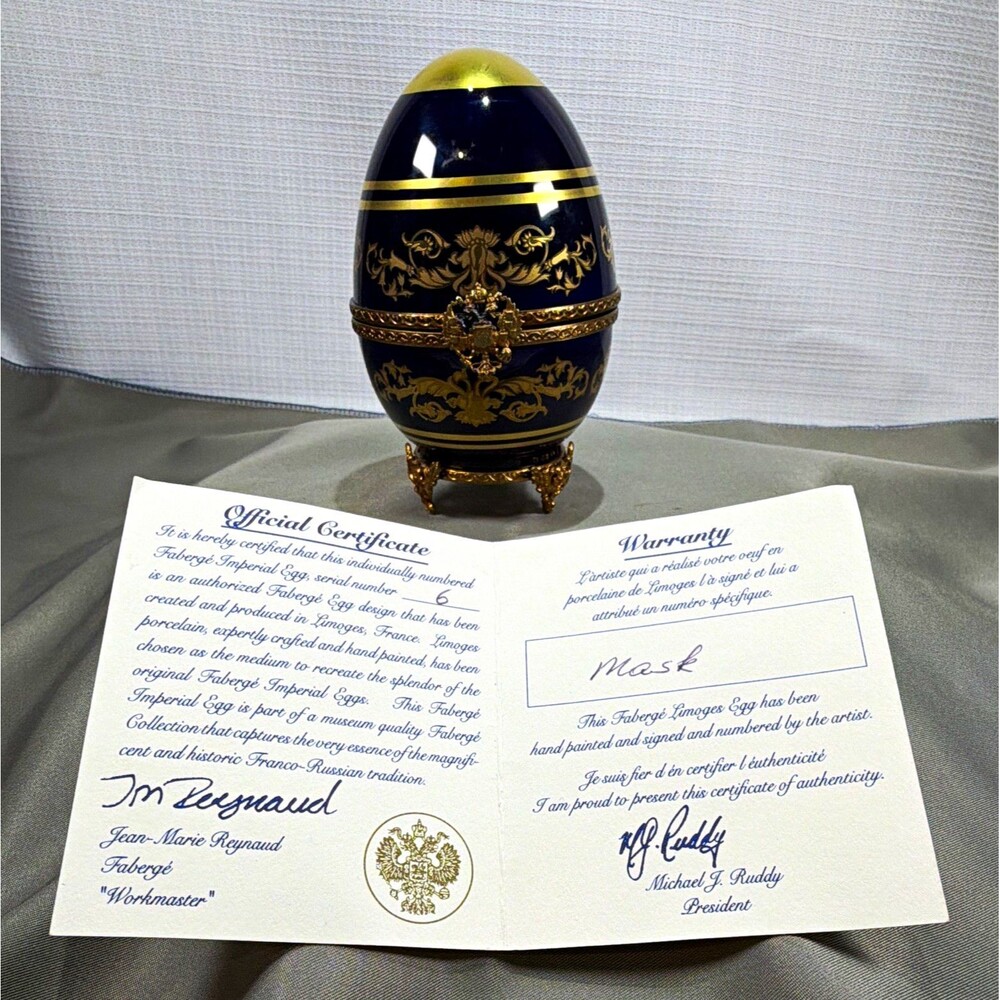 Authentic Faberge Limoges Porcelain Mask Imperial Egg Serial No 6 COA Signed